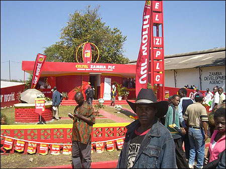 The booth for Celtel, Zambia's largest cell phone company.