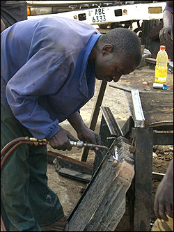 Repairing the cracks in the radiator.