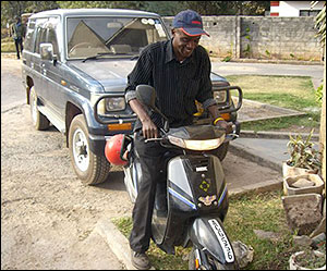 Friday on his moped