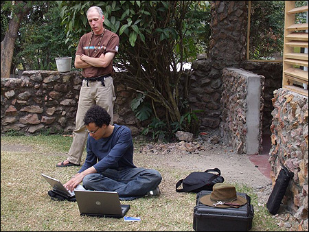 Dave and Brian setting up the satellite.