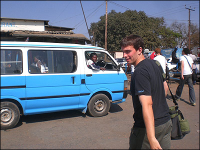 Tom is not so sure about boarding yet another mini-bus to get to Lubuto market.