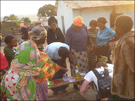 Everyone checking out the progress of the soap.