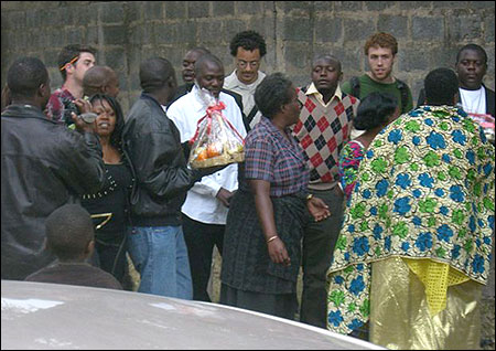 The men gathering for the big entrance.