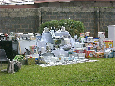 The mountain of presents for the bride and groom.