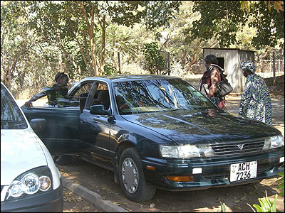 Getting in a taxi to go back to Kantolomba.