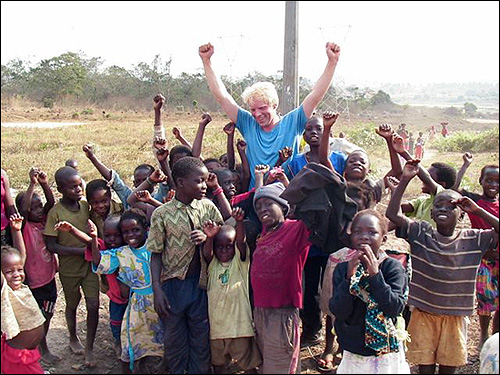 Magnus celebrates with some young fans