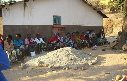 A group of women at the first microfinance meeting.