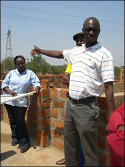 Steve explaining the layout of the bathrooms.