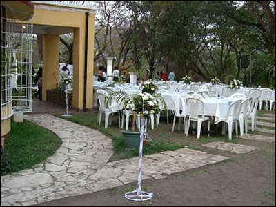 The guesthouse all dressed up for the wedding.