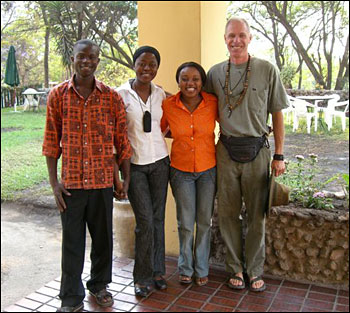 Dave poses with some of our favorite guesthouse friends (Eunice next to Dave).