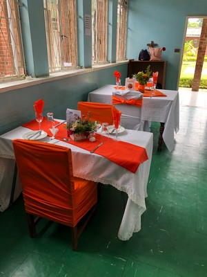 In the catering program, they have a “restaurant” where the students learn how to cook and serve meals. Each student has her own table.