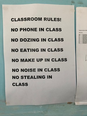The rules the students must follow – looks like a good list