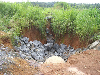 A washed out road.